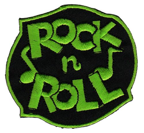 #ab08 Rock N Roll Aufnäher Grün Applikation Bügelbild Patch Größe 7,5 x 6,9 cm