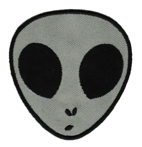 #ad60 Alien Kopf Grau Aufnäher Bügelbild Applikation Patch Größe 6,3 x 6,6 cm