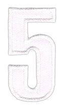 #be73 Nummer Fünf Weiß Zahl 5 Aufnäher Bügelbild Applikation Patch Größe 2,5 x 5,0 cm