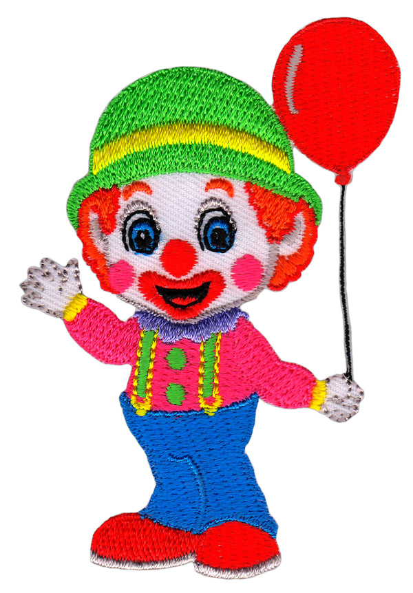 #ab69 Happy Clown mit rotem Luftballon Aufnäher Bügelbild Applikation Patch Größe 6,0 x 8,5 cm