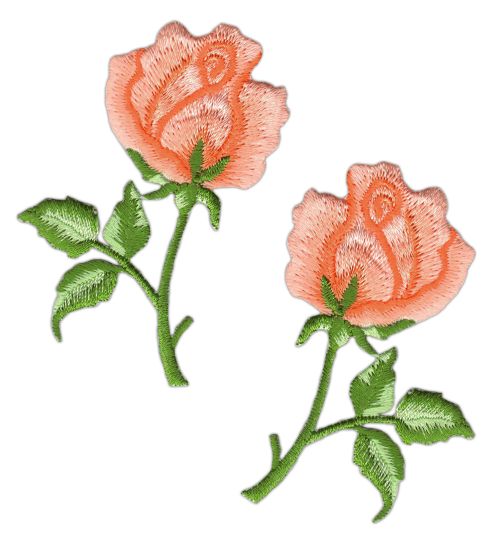 #ak38 Rose Blume Lachsrosa Set 2 Stück Aufnäher Bügelbild Patch Applikation Größe je Aufnäher 4,5 x 7,2 cm