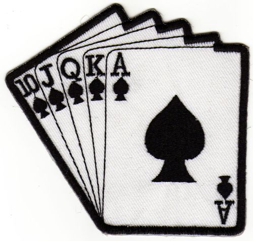 #ab37 Karten Royal Flush Ass Pik Poker Aufnäher Applikation Bügelbild Größe 10,0 x 9,5 cm
