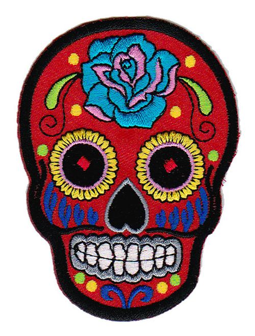 #bb05 Totenkopf Rot Rose Mexiko Sugar Skull Aufnäher Bügelbild Patch Größe 6,6 x 9,0 cm