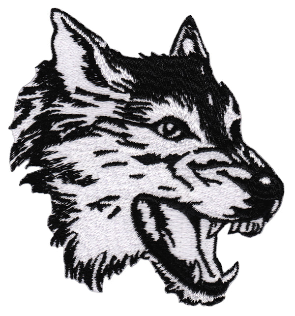 #ae22 Wolf Hund Schwarz Weiß Aufnäher Bügelbild Applikation Patch Größe 7,5 x 7,8 cm