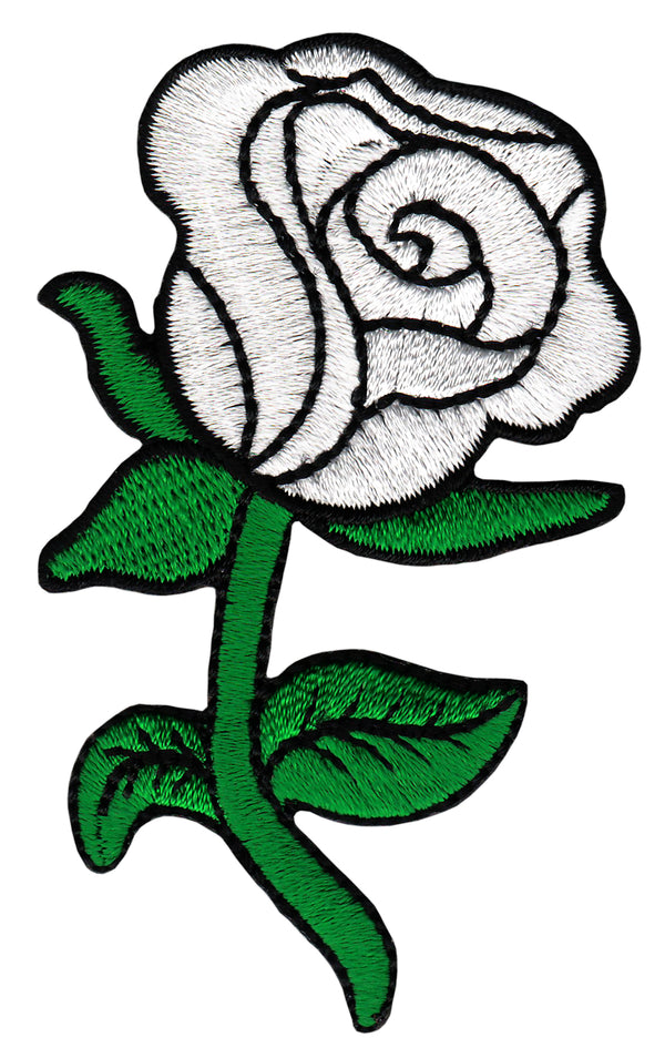 #bk68 Rose Weiß Blume Blüte Aufnäher Bügelbild Applikation Patch Größe 5,0 x 8,3 cm