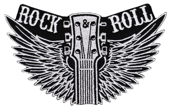#ab73 Rock N Roll Gitarre Musik Flügel Aufnäher Bügelbild Applikation Patch Größe 12,2 x 7,6 cm