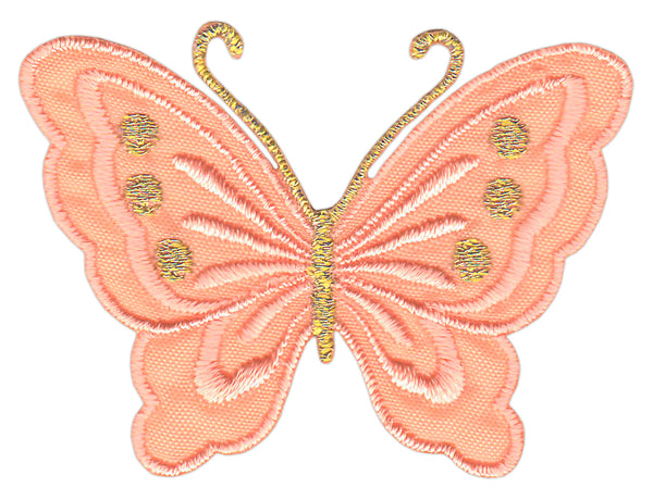 #bk65 Schmetterling klein Lachsrosa Aufnäher Bügelbild Applikation Aufbügler Patch Größe 5,2 x 3,7 cm