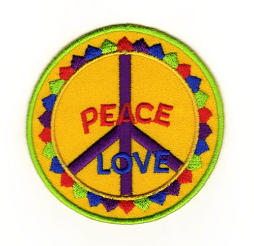 #ad82 Peace Love Zeichen Gelb Aufnäher Applikation Bügelbild Patch Größe 7,5 x 7,5 cm