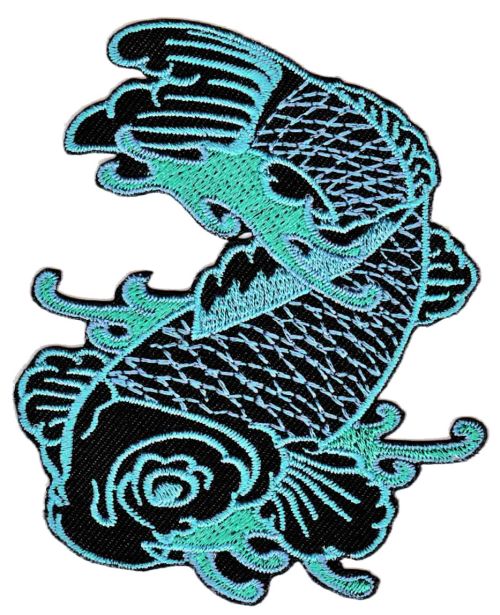 #ab91 Koi Karpfen Fisch Blau Tattoo Aufnäher Patch Bügelbild Applikation Größe 7,5 x 9,0 cm