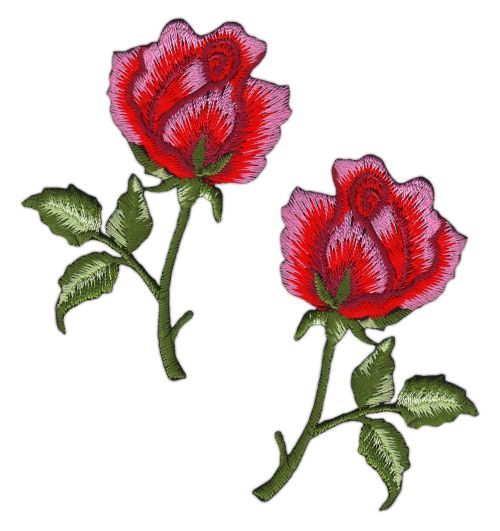 #ag66 Blumen Rose Rot Rosa Set 2 Stück Aufnäher Bügelbild Patch Applikation Größe je Aufnäher 4,5 x 7,2 cm
