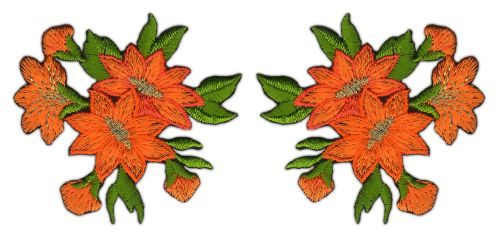 #ag01 Blumen Orange Set 2 Stück Aufnäher Bügelbild Patch Applikation Größe je Aufnäher 6,0 x 5,5 cm