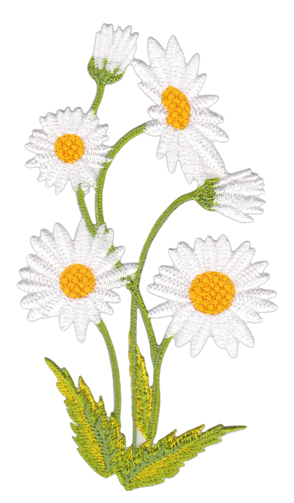 #ae68 Gänseblümchen Blume Weiß Aufnäher Bügelbild Applikation Patch Größe 5,6 x 10,0 cm