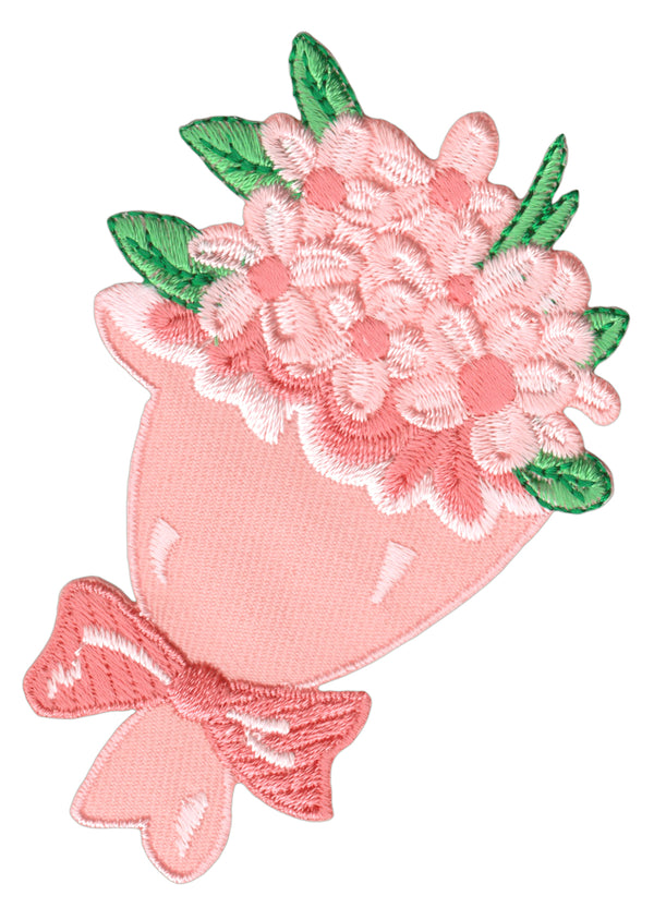 #ab24 Blumenstrauß Blumen Rosa Aufnäher Bügelbild Applikation Patch Größe 5,6 x 8,2 cm