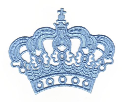 #ad48 Krone Blau Prinzessin Aufnäher Patch Flicken Applikation Bügelbild Größe 8,0 x 6,5 cm