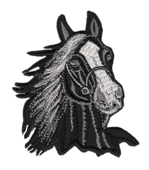 #am63 Pferd Pferdekopf Schwarz Aufnäher Bügelbild Applikation Patch Größe 6,5 x 8,5 cm