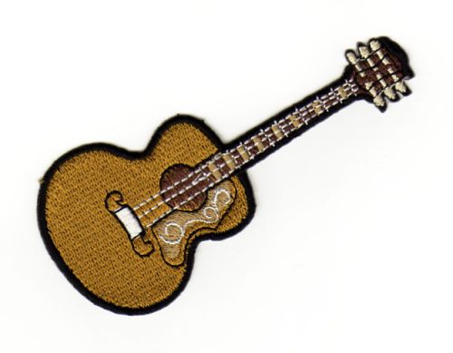#ae95 Akustik Gitarre Braun Aufnäher Bügelbild Applikation Patch Größe 10,0 x 3,8 cm