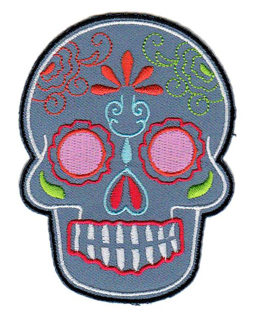 #bb09 Totenkopf Grau Mexiko Sugar Skull Aufnäher Bügelbild Patch Größe 6,6 x 9,0 cm