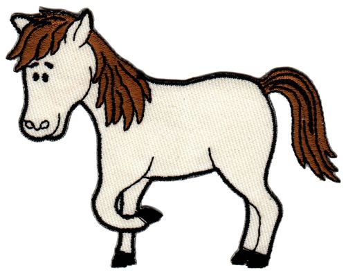 #ac09 Pony Pferd Beige Aufnäher Bügelbild Applikation Größe 9,5 x 7,6 cm