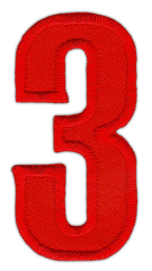 #ao76 Nummer Drei Rot Zahl 3 Aufnäher Bügelbild Applikation Patch Größe 2,5 x 5,0 cm