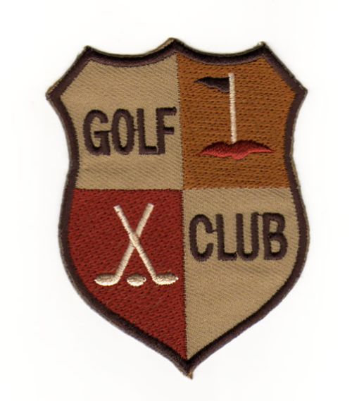 #ae05 Golf Club Abzeichen Braun Wappen Sport Aufnäher Applikation Bügelbild Patch Größe 6,2 x 8,0 cm