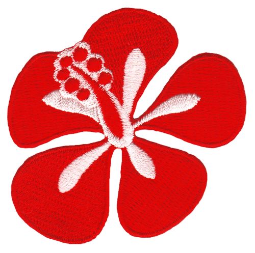 #ah08 Hibiskus Blüte Blume Rot Aufnäher Patch Applikation Bügelflicken Bügelbild Größe 6,8 x 5,6 cm