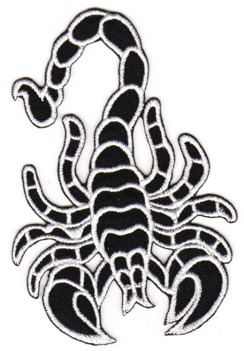 #au77 Skorpion Weiß Aufnäher Bügelbild Applikation Patch Größe 6,5 x 9,5 cm