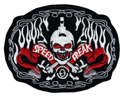#ab79 Speed Freak Biker Totenkopf Skull Aufnäher Bügelbild Applikation Patch Größe 10,0 x 7,5 cm