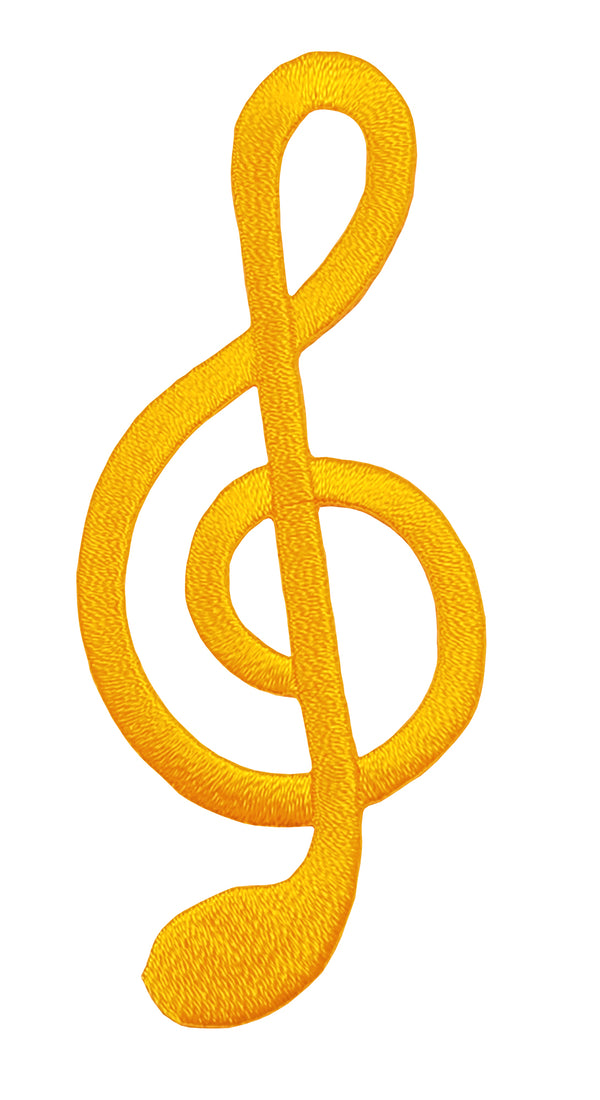 #aa03 Notenschlüssel Gelb Musik Aufnäher Patch Bügelbild Applikation Größe 4,0 x 8,7 cm