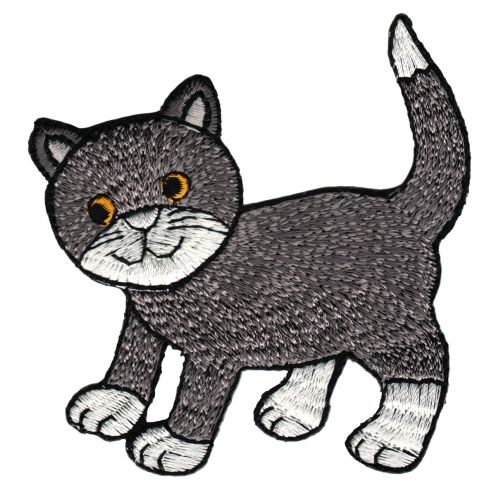 #aa92 Graue Katze Aufnäher Bügelbild Applikation Flicken Patch Größe 8,0 x 8,6 cm