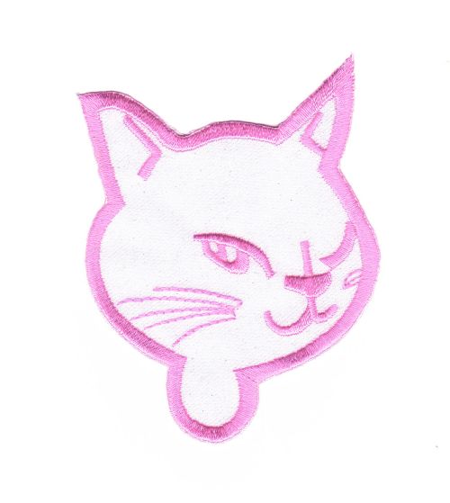#ac20 Katze Weiß Pink Aufnäher Patch Applikation Bügelbild Größe 7,8 x 8,5 cm