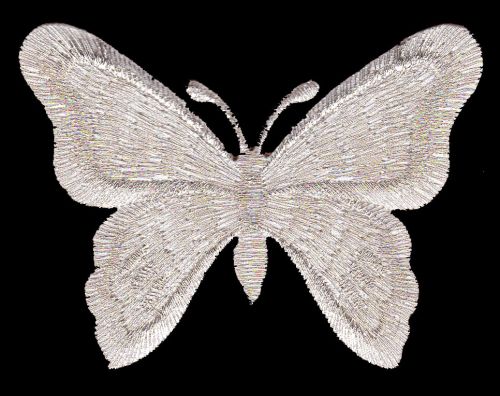 #as47 Schmetterling Silber Glitzer Aufnäher Bügelbild Aufbügler Applikation Patch Größe 7,7 x 5,8 cm