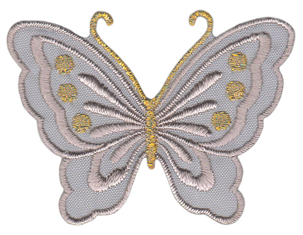 #bk59 Schmetterling klein Grau Aufnäher Bügelbild Applikation Aufbügler Patch Größe 5,2 x 3,7 cm