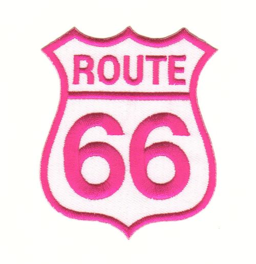 #ac57 Route 66 USA Rosa Aufnäher Patch Bügelbild Applikation Größe 7,0 x 8,0 cm