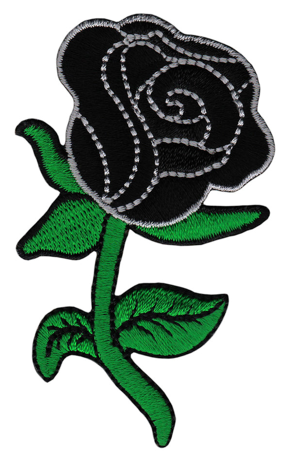 #bk71 Rose Schwarz Blume Blüte Aufnäher Bügelbild Applikation Patch Größe 5,0 x 8,3 cm