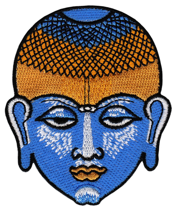 #bk87 Buddha Kopf Blau Esoterik Om Aufnäher Bügelbild Applikation Patch Größe 6,8 x 8,3 cm