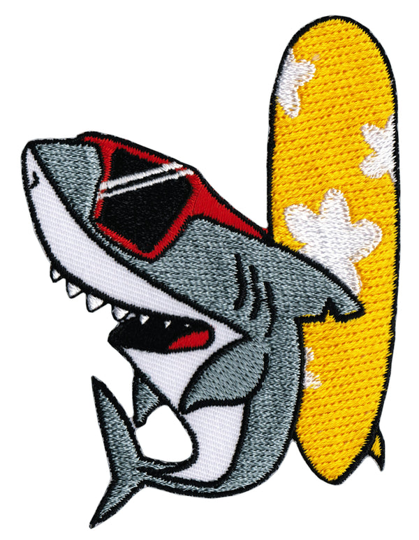 #aa75 Hai Fisch Surfbrett Sommer Aufnäher Bügelbild Applikation Patch Größe 6,7 x 8,4 cm