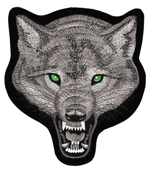 #Backpatch #27 Grauer Wolf mit Grünen Augen Rückenaufnäher Back Patch 20 x 22 cm