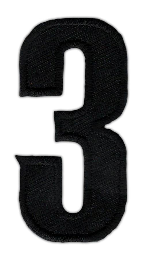 #as41 Nummer Drei Schwarz Zahl 3 Aufnäher Bügelbild Applikation Patch Größe 2,5 x 5,0 cm